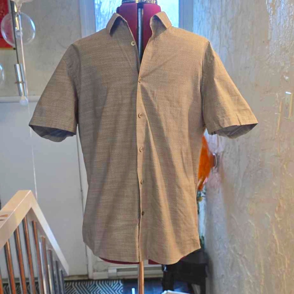 Gray Button Down Short Sleeve Shirt Joseph Abboud